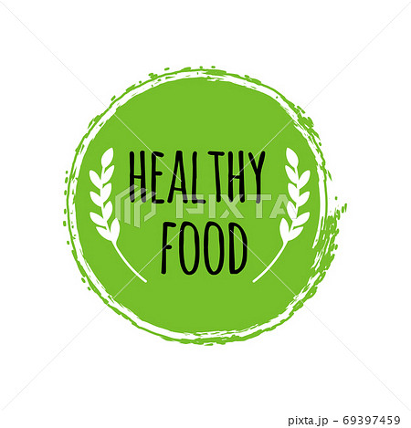 Healthy food logo. Green circle brush. Vegan badge Healthy food logo. Green circle brush. Vegan badge 69397459