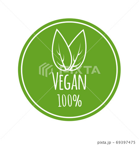 Vegan vector logo. Round eco, green logo. Vegan food sign with leaves. Tag for cafe, restaurants, packagingdesign 69397475