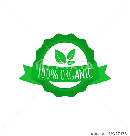 Vegan badge. Round organic food logo with ribbon. Tag for cafe, restaurants, packaging design. Vector illustration Vegan badge. Round organic food logo with ribbon. Tag for cafe, restaurants, packaging design. Vector illustration 69397478