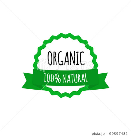 Vegan vector badge. Round eco green logo with ribbon. Tag for cafe, restaurants, packaging design Vegan vector badge. Round eco green logo with ribbon. Tag for cafe, restaurants, packaging design 69397482