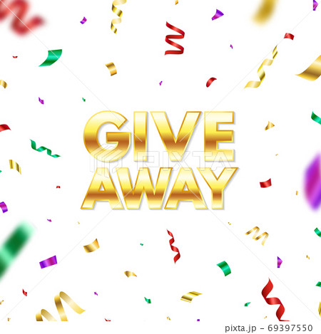 Giveaway banner with golden text and color confetti. Giveaway winner poster. Social media background. Design elements for business account, advertising, web, flyer, promotion. Vector illustration 69397550