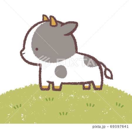 草原のウシ横顔のイラスト素材