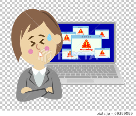 パソコンがウイルスに感染して困る女性会社員のイラストイメージ パソコンがウイルスに感染して困る女性会社員のイラストイメージ 69399099