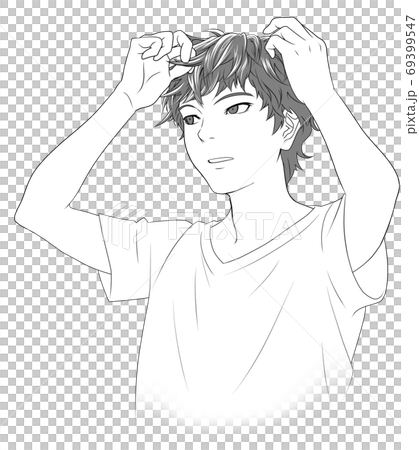 ヘアスタイリング剤などで髪型を作る男性 03のイラスト素材