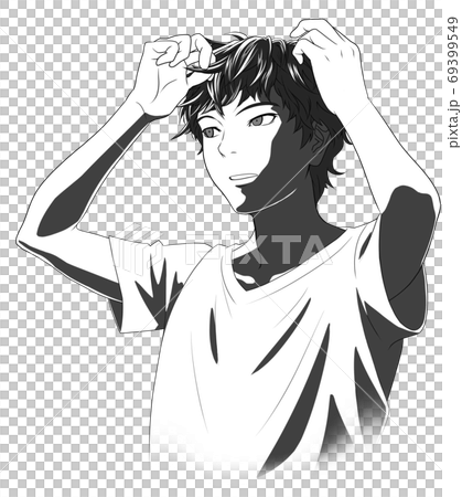 ヘアスタイリング剤などで髪型を作る男性 01のイラスト素材