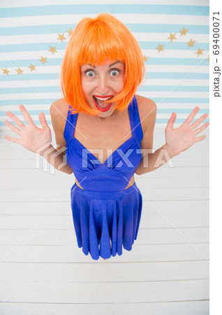 Woman go crazy of happiness. happy winner. Crazy woman with happ 69400071