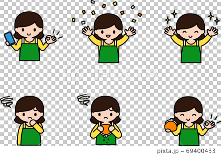 節約する主婦のシンプルなイラストセットのイラスト素材