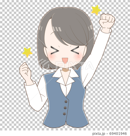 Female employee raising a fist (black-haired Bob) Female employee raising a fist (black-haired Bob) 69401946