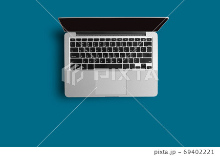 laptop with empty space on blue background, top view 69402221