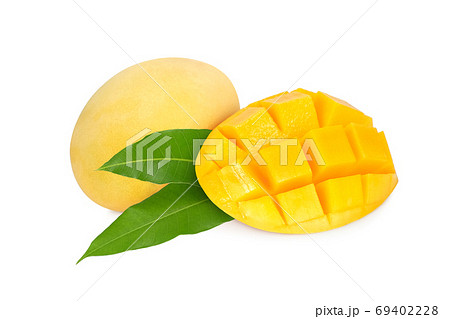 ripe mango with leaf isolated on white background ripe mango with leaf isolated on white background 69402228