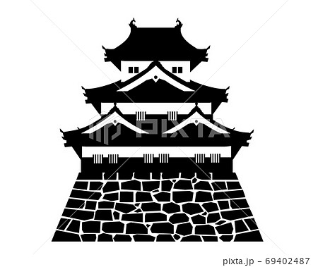 日本の城 天守 櫓 白黒シルエットのイラスト素材