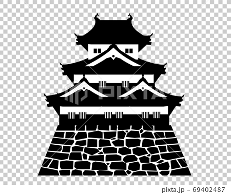 日本の城 天守 櫓 白黒のイラスト素材