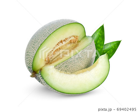 green cantaloupe or melon with green leaf isolated isolated on w green cantaloupe or melon with green leaf isolated isolated on w 69402495