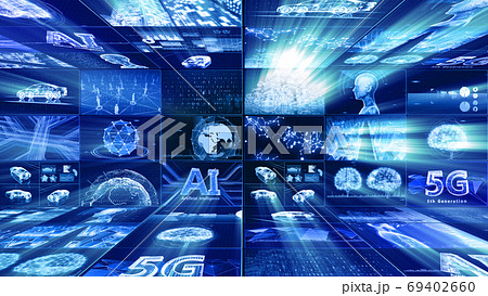 デジタル ネットワーク テクノロジー AI 人工知能 データ 通信 システム 情報 3D イラスト  69402660