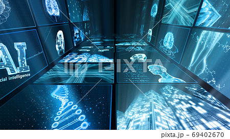 デジタル ネットワーク テクノロジー AI 人工知能 データ 通信 システム 情報 3D イラスト  69402670