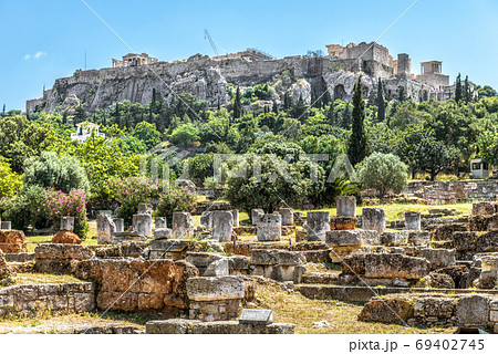 Agora in Athens, Greece. Scenic view of ancient Greek ruins and Agora in Athens, Greece. Scenic view of ancient Greek ruins and 69402745
