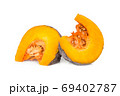sliced two pumpkin with seeds isolated on white background 69402787