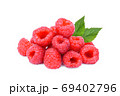 pile of fresh raspberry with leaf isolated on white background 69402796