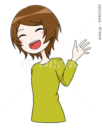 手を振る笑顔の女性のイラスト素材