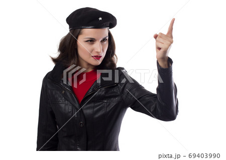 Young pretty woman Ernesto Guevara cosplay. 69403990