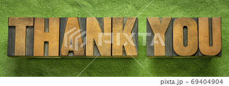 thank you word abstract in vintage wood type 69404904