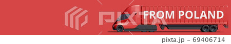 FROM POLAND text on the side of the red trailer truck. 3d rendering 69406714