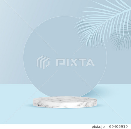 Podium backdrop with empty cube box with tropical leaf for cosme Podium backdrop with empty cube box with tropical leaf for cosme 69406959