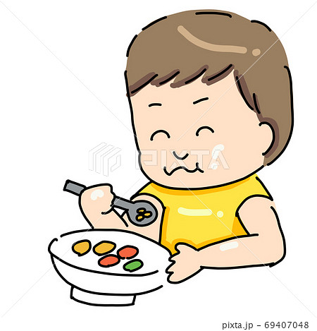 食事をする幼児のイラスト素材