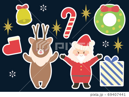 クリスマスモチーフの白フチイラストセットのイラスト素材