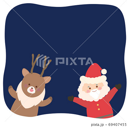 サンタクロースとトナカイのフレームイラストのイラスト素材