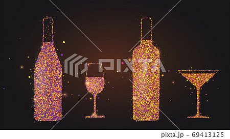 Set of silhouettes of wine glasses and bottles on Set of silhouettes of wine glasses and bottles on 69413125