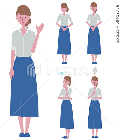 （ご案内・お辞儀・納得をする・疑問に思う）女性のイラストセット 69413756