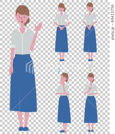 （ご案内・お辞儀・納得をする・疑問に思う）女性のイラストセット 69413756