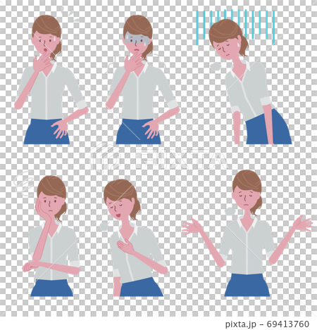 焦る 怖がる 落ち込む 困る 安堵する 呆れる 女性のイラストセットのイラスト素材 焦る 怖がる 落ち込む 困る 安堵する 呆れる 女性のイラストセットのイラスト素材