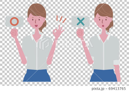 正確或不正確（ ×）標記的女人-插圖素材 [69413765] - PIXTA圖庫
