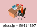 Man works at Computer table above view, distance learning and working, isometric style vector 69414897