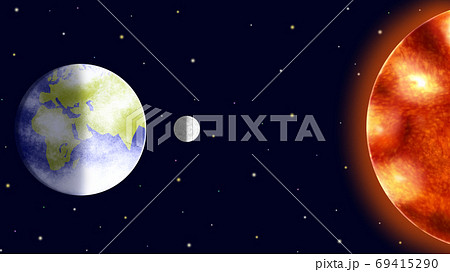 太陽と地球と月のイラスト素材