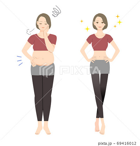 ダイエットをした中年の女性 ビフォーアフター 全身 ダイエットをした中年の女性 ビフォーアフター 全身 69416012