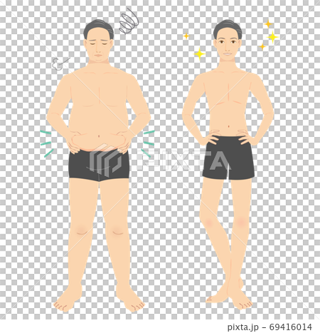 ダイエットをした中年の男性　ビフォーアフター　全身 69416014
