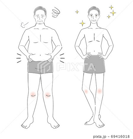 ダイエットをした中年の男性　ビフォーアフター　線画 69416018