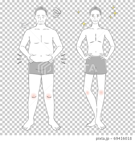 ダイエットをした中年の男性　ビフォーアフター　線画 69416018