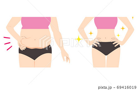ダイエットをした女性の腹部 ビフォーアフターのイラスト素材