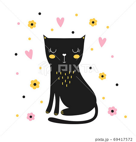 Cute Black Cat Isolated On White Backgroundのイラスト素材