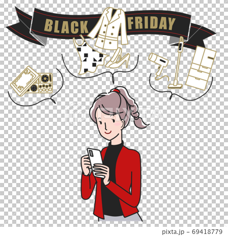 A woman shopping online on her smartphone on Black Friday 69418779