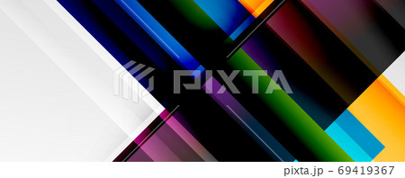 Geometric abstract backgrounds with shadow lines, modern forms, rectangles, squares and fluid gradients. Bright colorful stripes cool backdrops 69419367