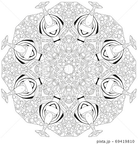 Hand drawn zentangle mandala for coloring page. Hand drawn zentangle mandala for coloring page. 69419810