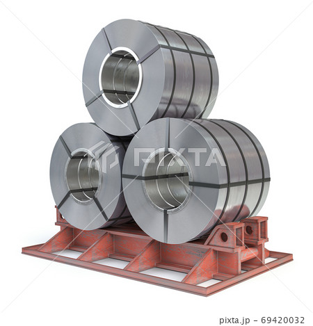 Steel sheet rolls isolted on white. Production, delivery and sto Steel sheet rolls isolted on white. Production, delivery and sto 69420032