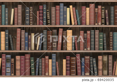 Vintage Books On Old Wooden Shelf Old Library のイラスト素材