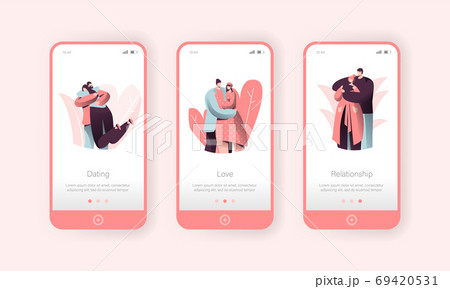 Love Couple People Hugging Mobile App Screen Set 69420531