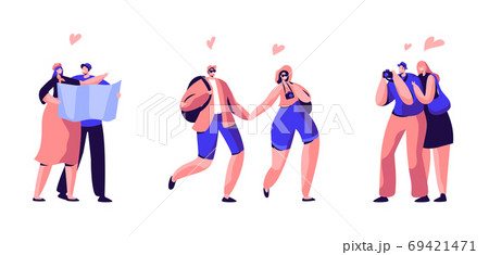 People Character Couple Travel Set. Traveler Man People Character Couple Travel Set. Traveler Man 69421471